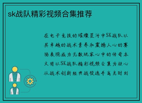 sk战队精彩视频合集推荐